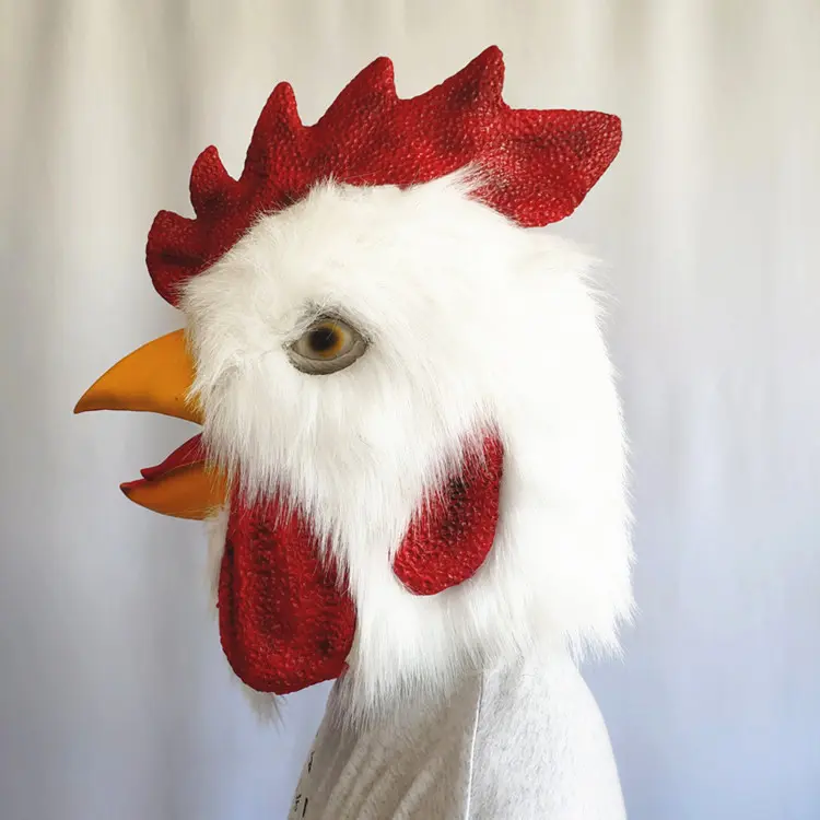White plush cock hood latex mask chicken head funny animal dress up cos halloween dance mask