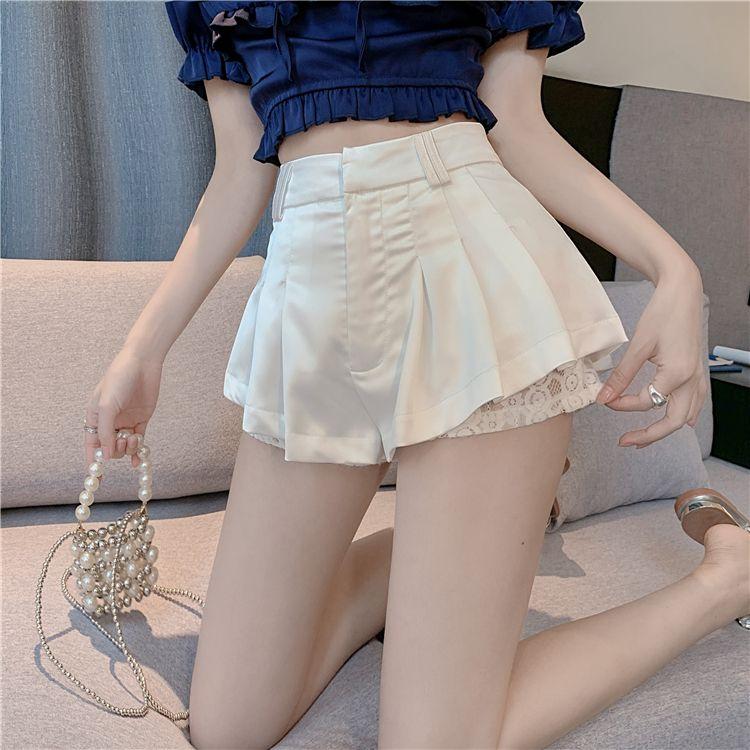 Quần Culottes Ren, Phong Cách Cô Gái Nóng Bỏng, Dành Cho Nữ, Hàng Mới Về Mùa Thu, Cạp Cao, Bó Sát, Thanh Lịch, Quần Đùi Siêu Ngắn, Thường Ngày, Dễ Phối Đồ, Quần Ngắn, Màu Trắng, Siêu Tiết Kiệm Giá 1.000 HTK 2