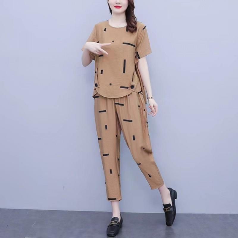 Bộ Đồ Mùa Hè, Thời Trang Thường Ngày Cho Nữ, Mẹ TRUNG NIÊN, Phong Cách Phương Tây, Hàng Mới Về, Ngoại Cỡ, ngắn Tay, Bộ Hai Mảnh, Thích Hợp Cho Mùa Hè, 2022 2