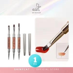Shinycat Kuas Kuku Double-Ended Oval Panjang+Kuas Lining untuk Aplikasi Gel Building Lining/Garis Detail