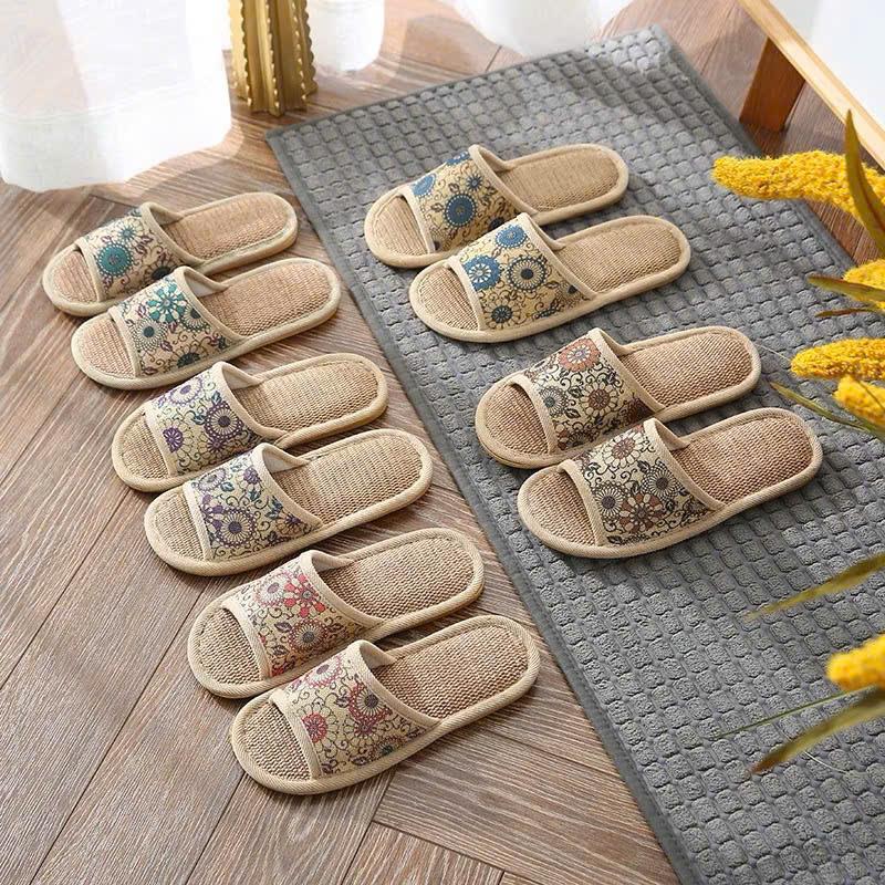  Dép Vải Cói Đi Trong Nhà Nam Nữ Họa Tiết Thổ Cẩm Vintage Siêu Cá Tính cao cấp new2025,đế cao su mềm chống trơn,dép văn phòng giá rẻ 