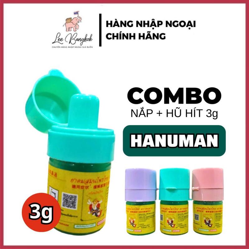 Combo Nắp + Lọ Hũ Hít Thông Mũi Thảo Dược Hanuman Hong Thai Siêu To Trend Idol Giảm Nghẹt Mũi Viêm Xoang Thái Lan 3g
