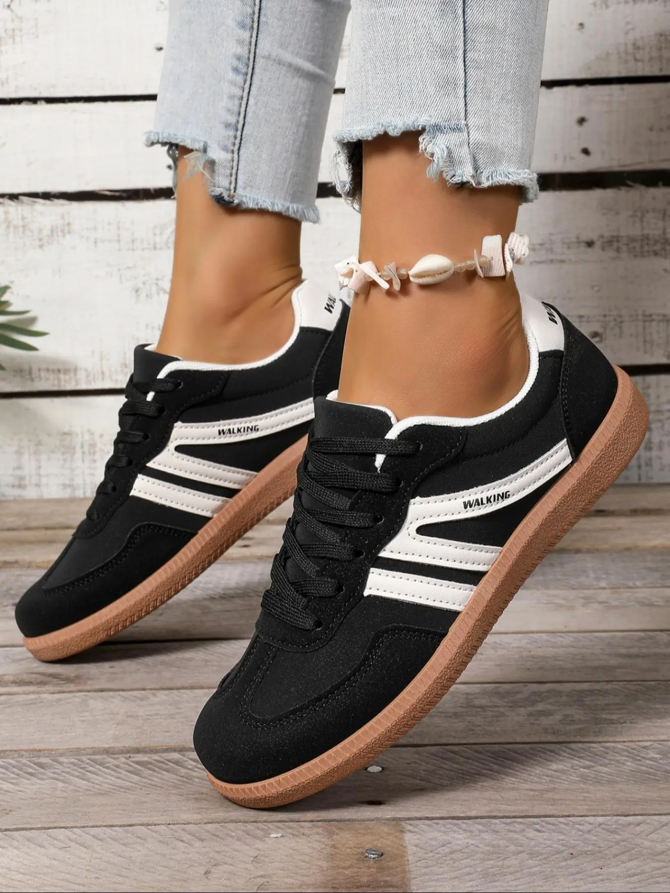 Women's Fashionable Lace Up Low Top Sneakers, Casual Comfortable Sports Shoes for Daily Wear, Non-slip Walking Shoes for Women & Girls