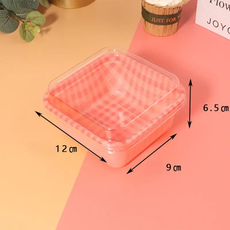 Hộp Bánh Bento Sọc Caro Họa Tiết Sắc Nét Dung Tích 450ml, Hộp Đựng Bánh Kem Tiramisu, Mousse Bento 3