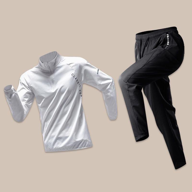 Bộ đồ thể thao Quần áo tập luyện của nam giới Quần áo khô nhanh Đi xe đạp ngoài trời Buổi sáng Chạy thể thao Sinh viên điền kinh Mùa xuân và mùa thu Quần áo thể dục chạy bộ 4