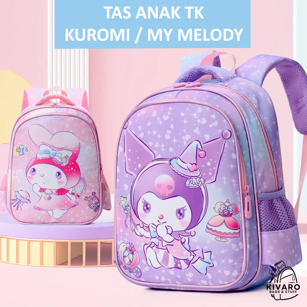 Tas  Ransel  Kuromi Anak TK Perempuan Sekolah 34cm Purple & Pink Umur 2-6th | 0887 Kivaro Motif Fashion