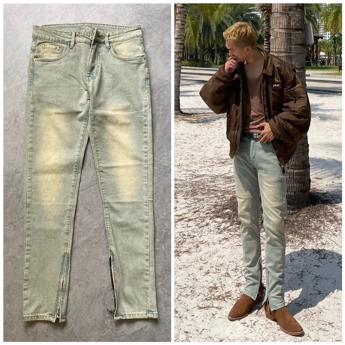 Quần jeans skinny ZIPPER XANH BỤI VINTAGE