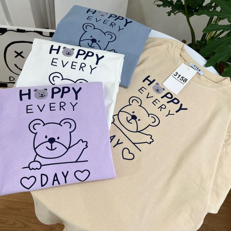 Áo thun form rộng 3158 mẫu "Happy every day" áo thun unisex nam nữ Cotton 3