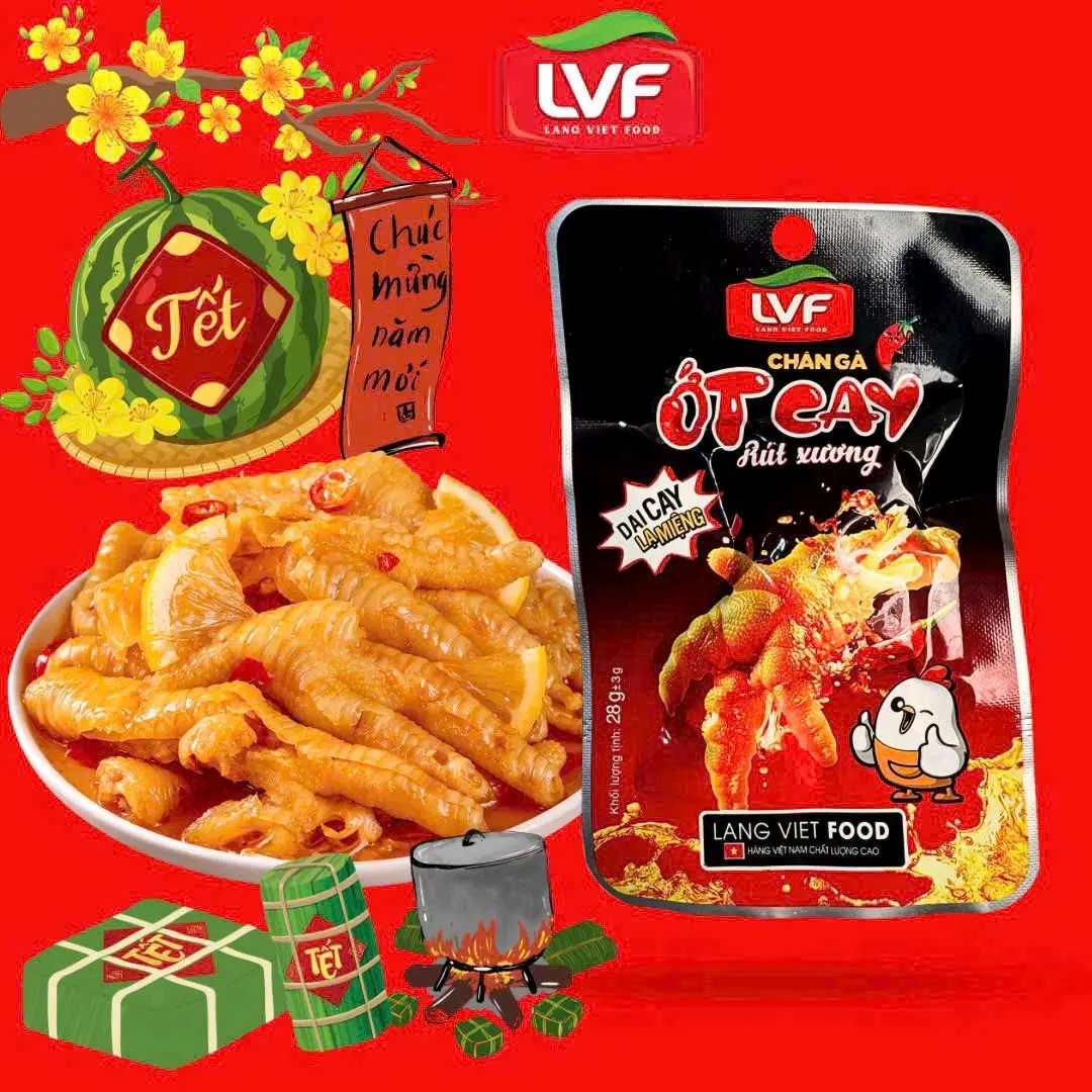 30gói chân Gà rút xương làng Việt Ớt cay siêu ngon.tặng kèm muối chấm chua cay