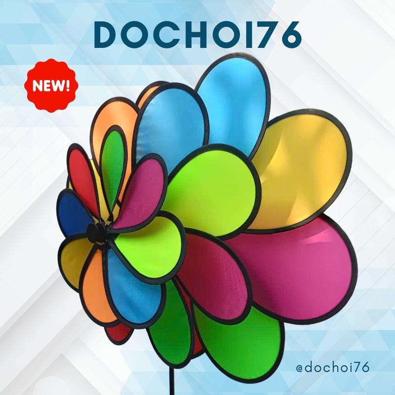 Chong chóng xe cà phê 3 tầng 8 cánh vải 7 màu cầu vồng đồ chơi trẻ em trang trí xe sân vườn nhà toy Cho Bé