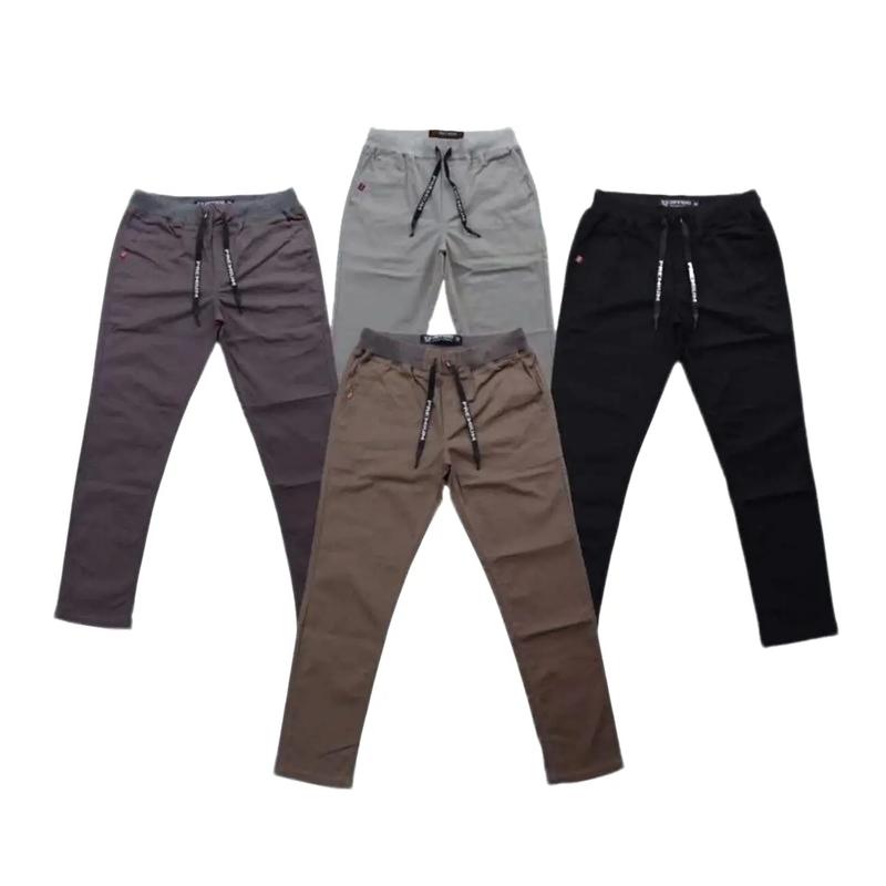 Diazoutfit - Celana Panjang Pria Pinggang Rip Kerja kantor Santai Liburan Cowok Gentleman Boy Skinnyhtytth Kain Katun Chino Melar Stretch Abu Hitam Cream 3