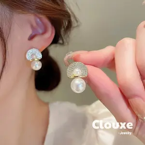 【Clouxe】anting wanita mutiara warna emas elegan berkelas desain eksklusif retro modern serba cocok baru F220