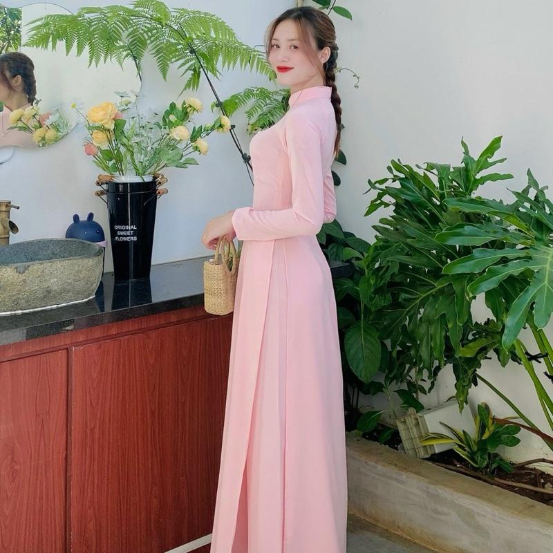  BỘ ÁO DÀI MÀU HỒNG PHẤN LỤA THÁI TUẤN CỔ CAO 3cm TAY DÀI KÈM QUẦN LỤA SANG TRỌNG. 