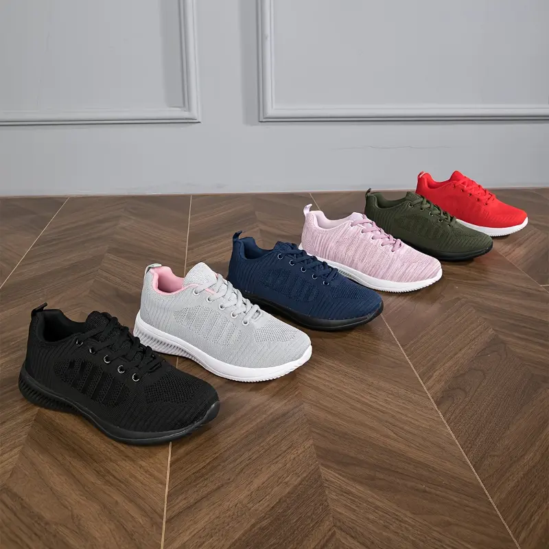Women's Breathable Running Trainers, Solid Color Lace Up Low Top Sneakers, Casual Lightweight Walking Sports Shoes 4
