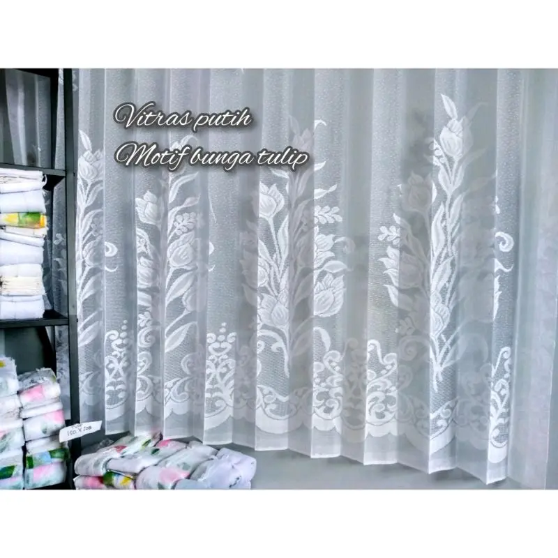 Gorden Vitrase polos cantol plisket Ukuran 200 x 200 jendela Kamar Murah bunga putih vitrase  gorden tebal Curtain 4