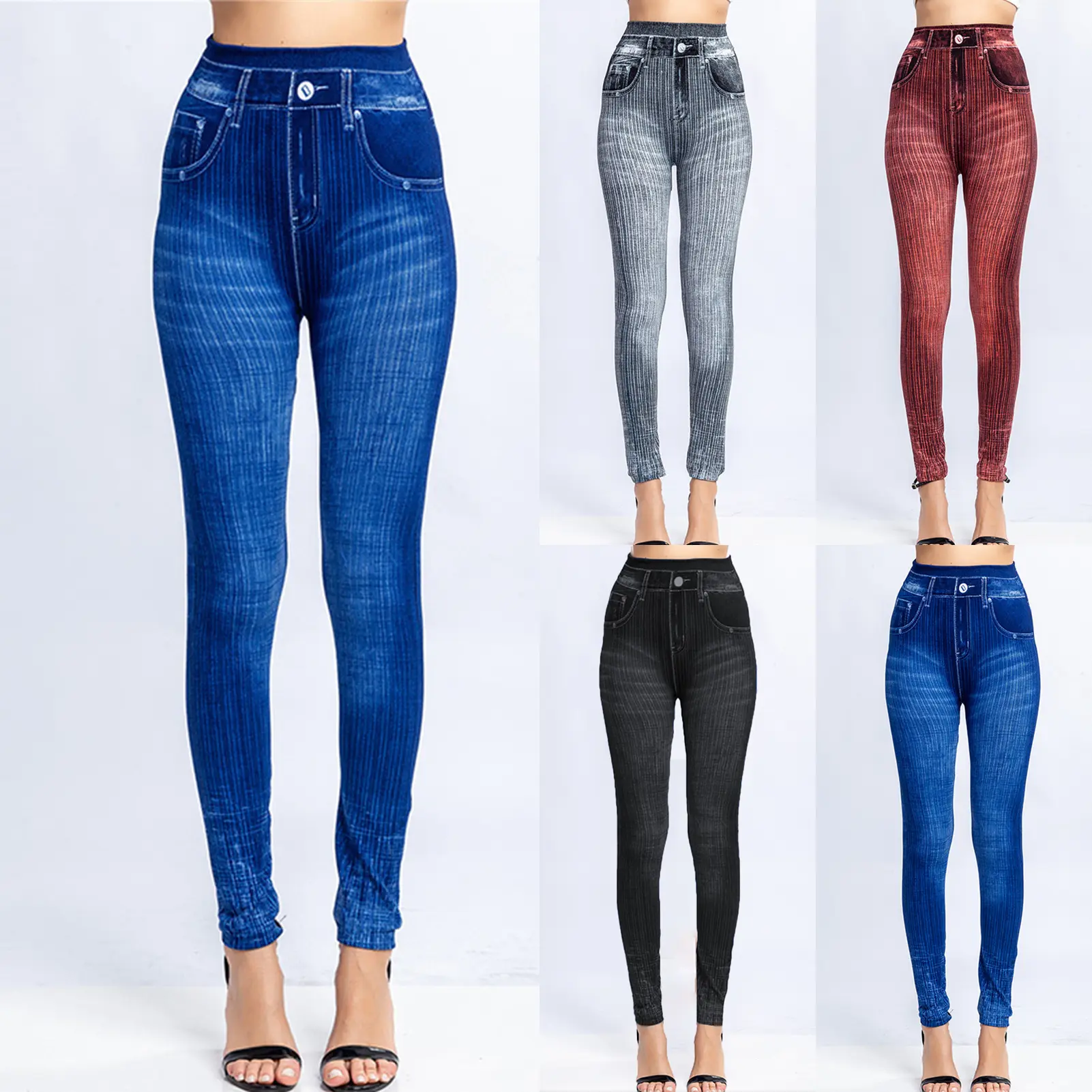 Quần Legging Giả Jean In Hình Siêu Co Giãn Cho Nữ, Cạp Cao, Nâng Mông, Quần Bó Cắt Xén, Thời Trang Dạo Phố