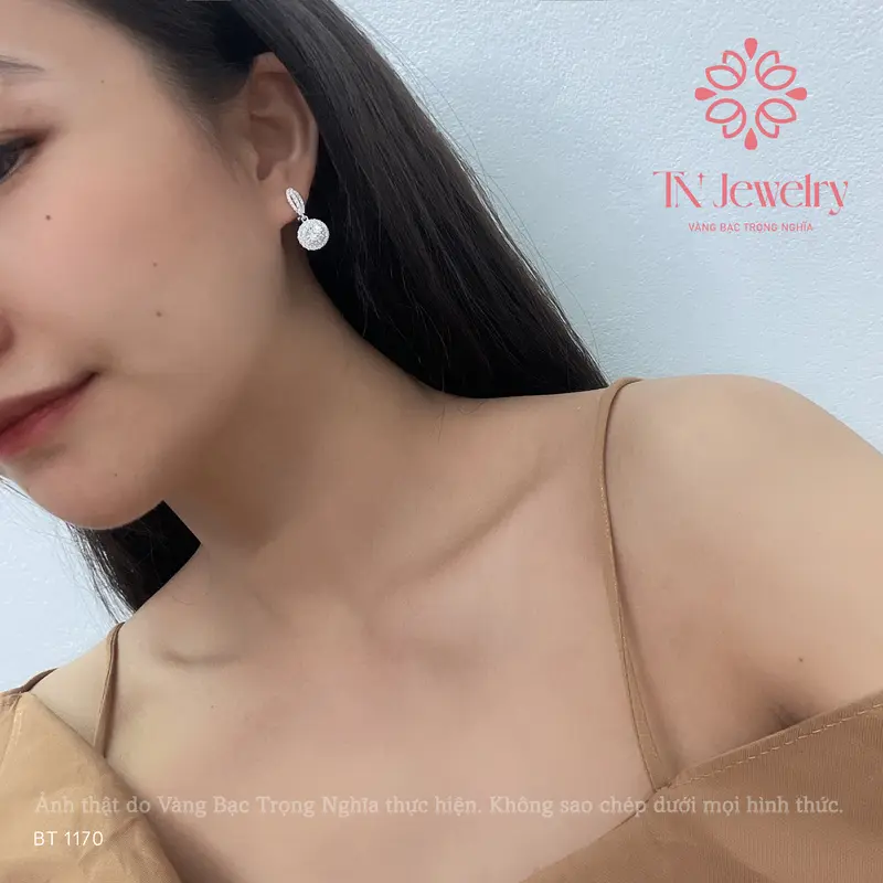 (Dành cho dái tai nhỏ) Bông tai nữ bạc ý cao cấp đính đá, đá chủ 6mm, đường kính 7mm chốt đùi gà, đeo hàng ngày - BT 1170 4