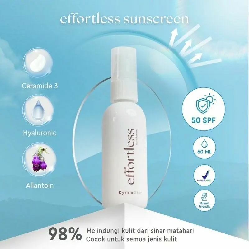 (READY STOCK) EFFORTLESS SUNSCREEN SPF 50 BY KYMMSKIN TONE UP SUNSCREEN PENCERAH PEMUTIH KULIT BPOM TABIR SURYA EFEK TONE UP BY EFFORTLES SUNSCREEN