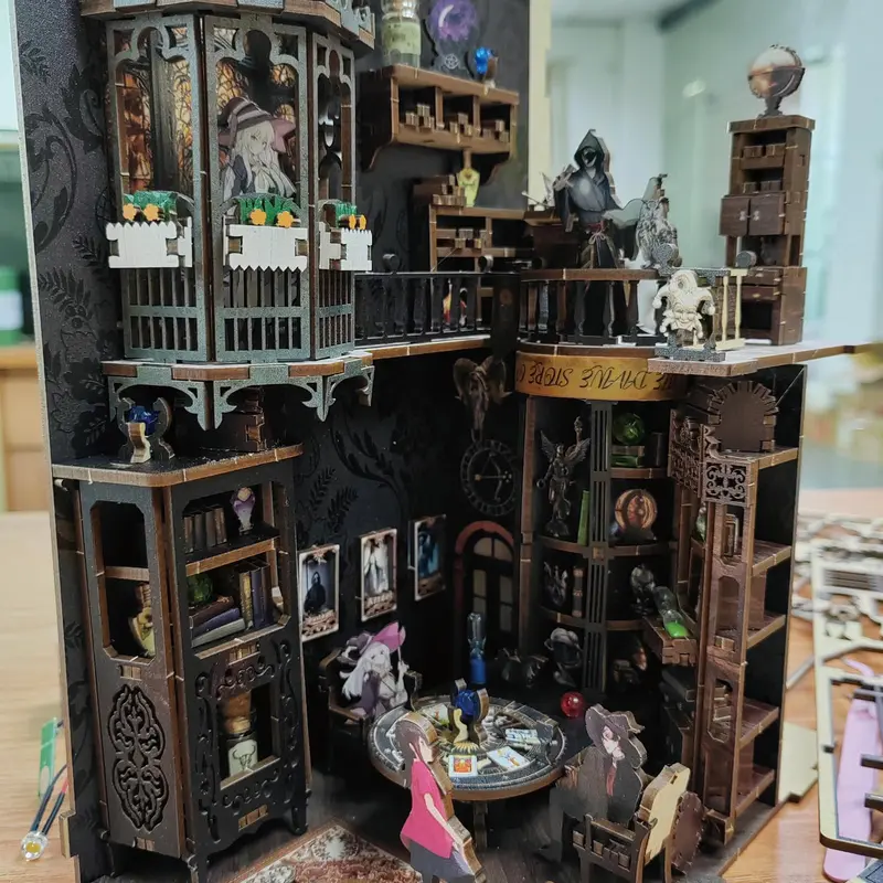 3D Wooden Puzzle, 1 Box DIY Book Nook Kit, DIY Tarot Divination Society Model Kit, 3D Desktop Decoration Ornament, DIY Model Kit for Bookshelf Decoration, Stocking Fillers Gift, Crafts 7