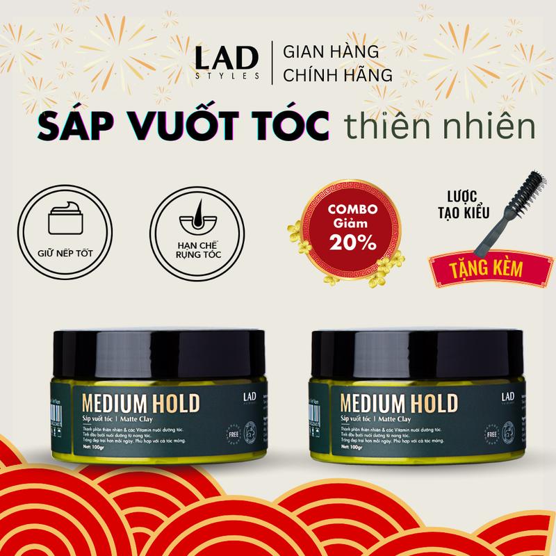 [FreeShip Max] - [COMBO] Sáp vuốt tóc nam LAD Styles - 2 MEDIUM HOLD chiết xuất thiên nhiên tinh dầu vỏ bưởi 100g Dưỡng Tóc Pomade