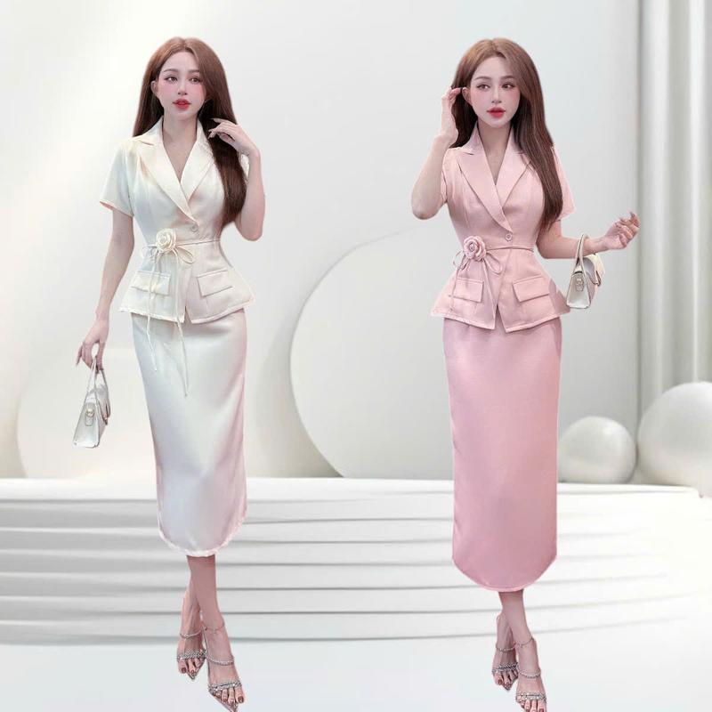 Set áo váy thiết kế CRAZYTEEN S5696 dành cho nữ gồm áo vest kiểu dáng tay ngắn và chân váy dáng suông để đi chơi ( Áo vest gile/ Chân váy/ Dây cột/ Tag hoa )