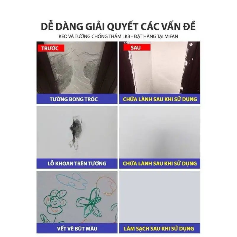 KEO SƠN VÁ TƯỜNG 2 trong 1 dễ dàng giải quyết các vấn đề tường bong tróc nứt nẻ, vết vẽ bút màu 1