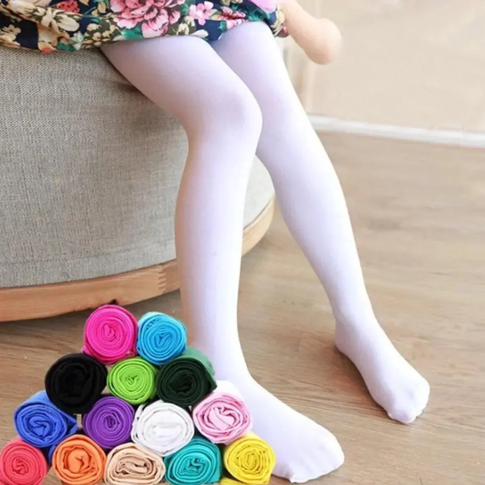 Spring Autumn Thin Candy Color Kids Pantyhose Girls Ballet Dancing Tights for Children Velvet  Stockings Solid White Pantyhose