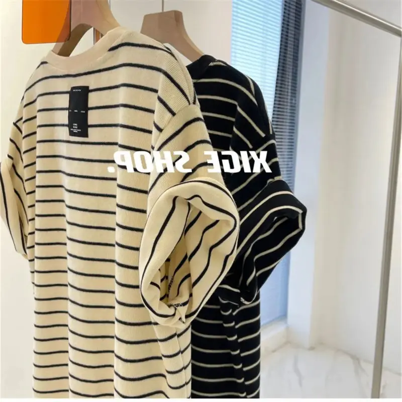 91 Striped Short-Sleeved T-shirt Women's Design Sense Niche Retro Loose Ins Harajuku Style Chic Simple Half Sleeve Student Top