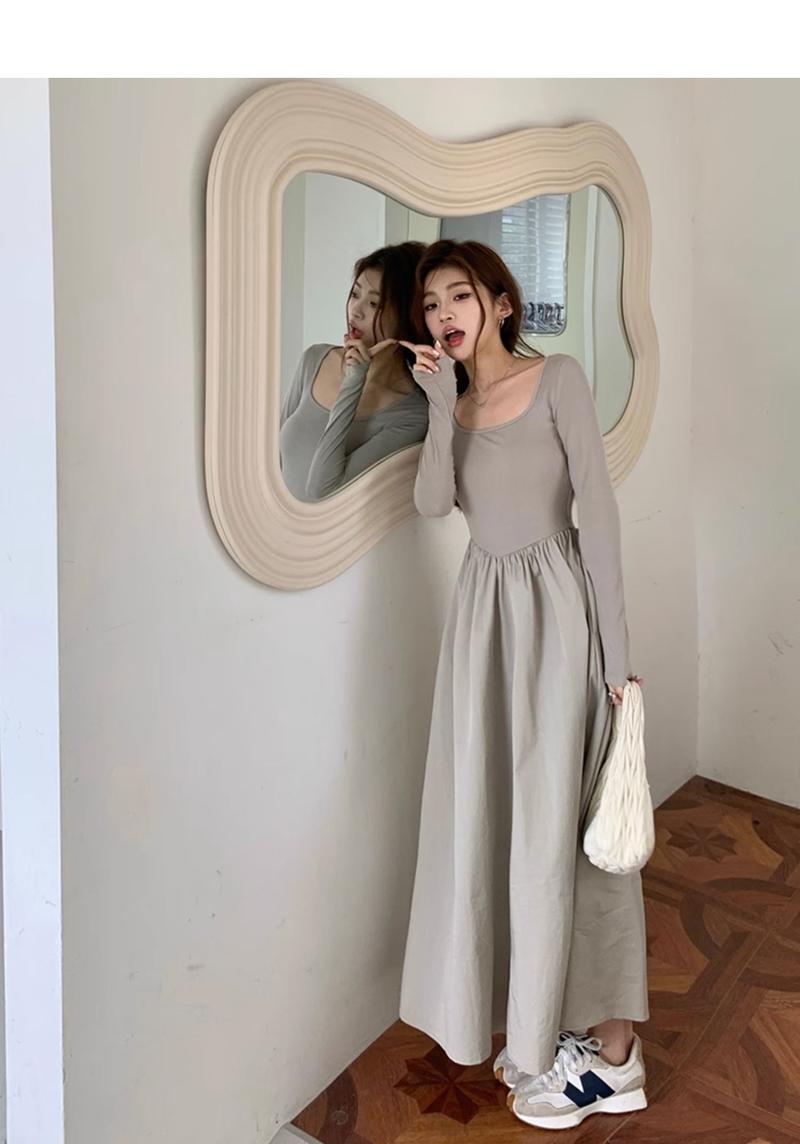 Product Introduction of French Hepburn style long sleeve square neck bottoms dress WOMEN'S autumn 2024 new high-grade elegant inner match long dress Casual Womenswear 14