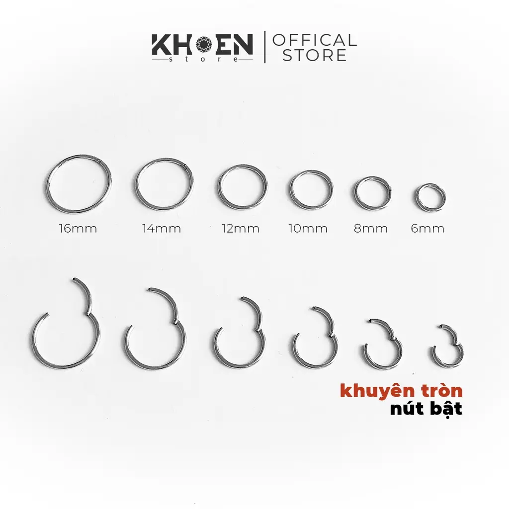 (1 Chiếc) Khuyên tai tròn nút bật nhiều size thép không gỉ - Khoen Store