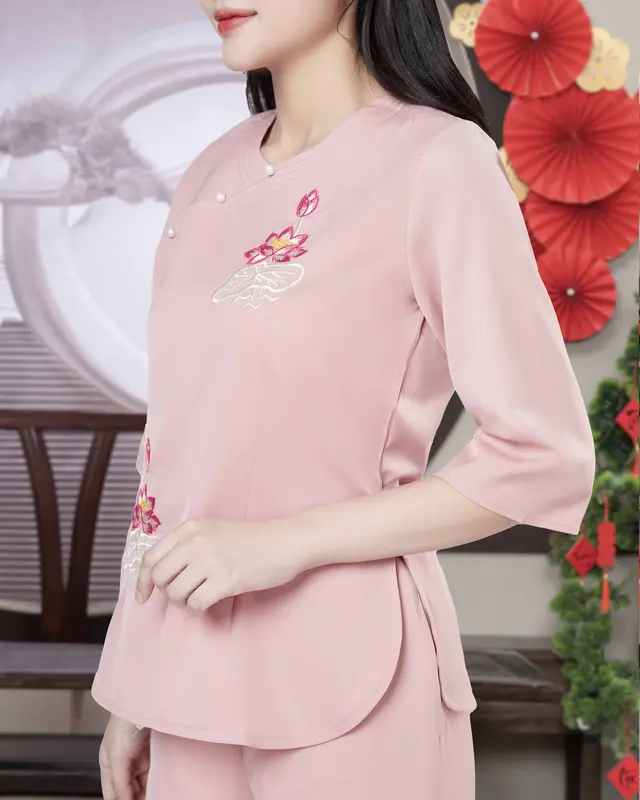 Pháp Phục Cô Thỏ - Bộ Quần Áo Pháp Phục Vạt Sóng Thêu Sen Đính Ngọc 5