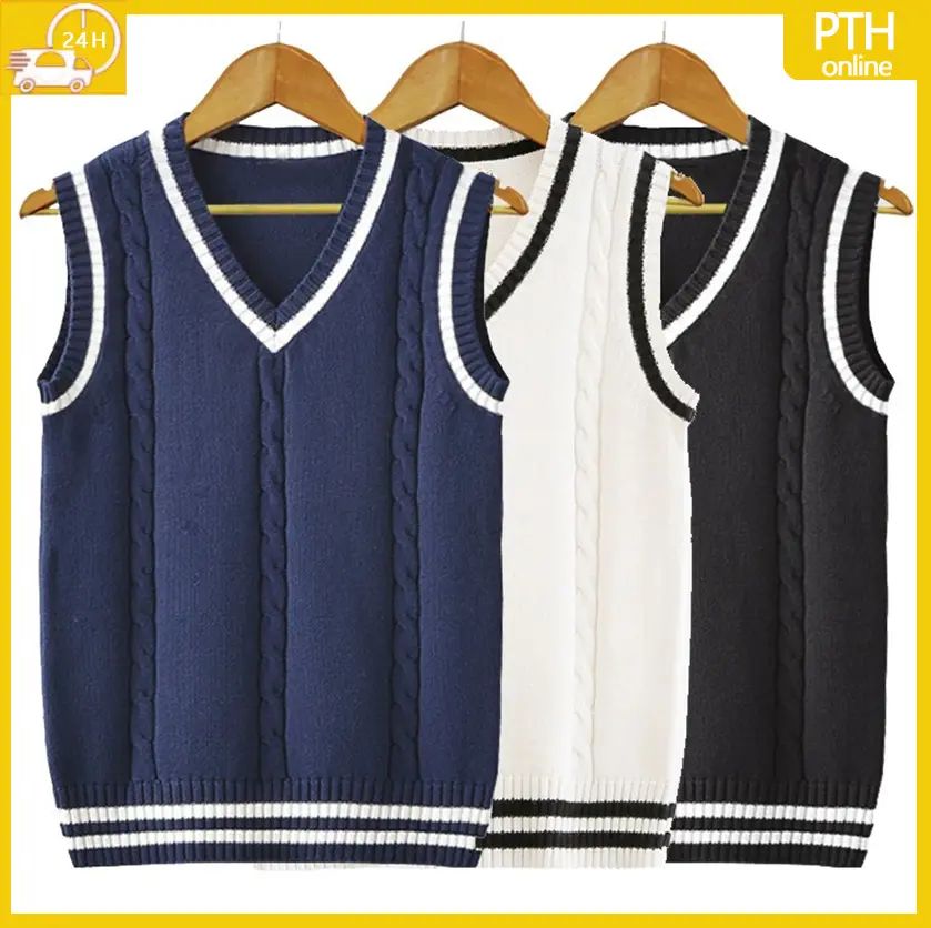 #039【Ready Stock】6-colors college style V-neck vest knitted sleeveless top casual knit Unisex