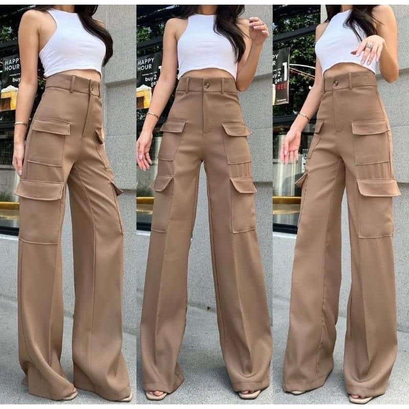 Celana Cullote Cargo 4 Pocket Panjang [MAYA] - Bangkok - Santai, Casual, Katun, Nyaman, Kulot, Wanita, Kerja 3