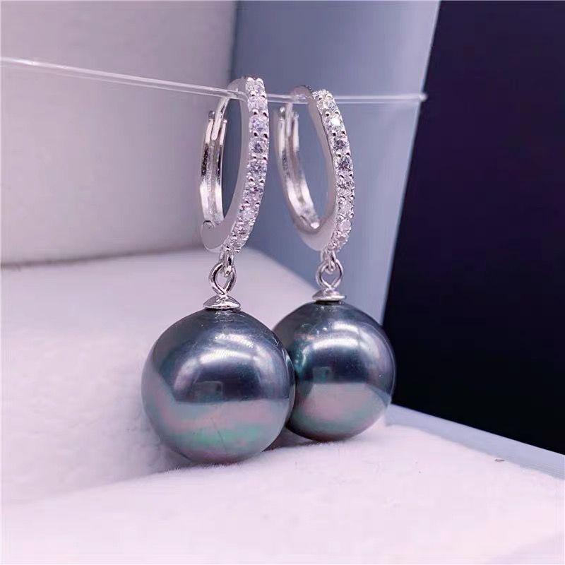 925 Sterling Silver Diamond Hoop Earrings Tahitian Black Pearl Purple Pearl Earrings Studs Fashion Drop Earrings Gift for Mom 7