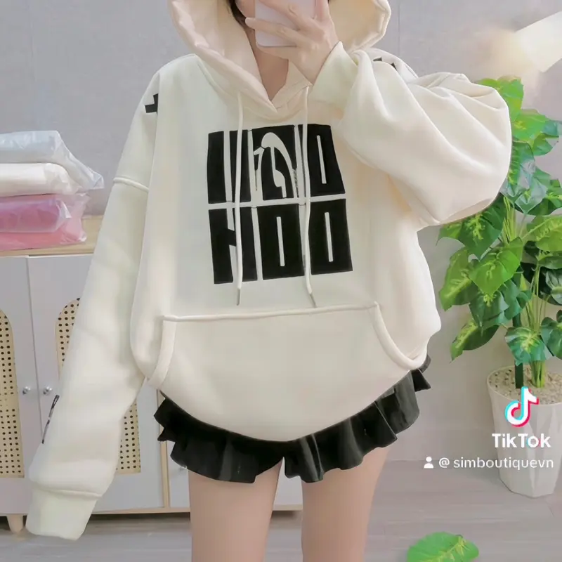 [FREESHIP] Hoodie nỉ bông thêu nổi nhiều size form rộng nón to women Cotton có thể giặt máy áo hoodie vàng áo hoodie & áo len khoác Nhung Top Kem boxy 4