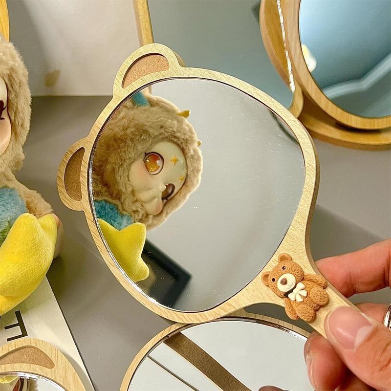 Product Introduction of New High-end Handheld Niche Rectangular Princess Makeup Mirror with Wooden Handle, High-definition Portable Pocket Mirror 2