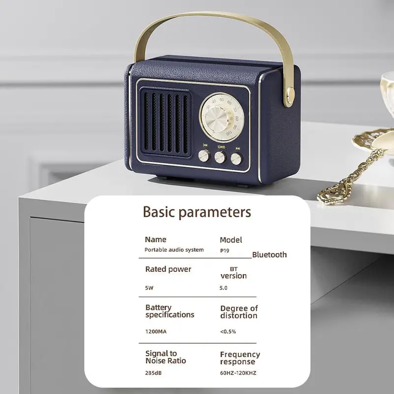 Portable Wireless Speaker, Vintage Style FM Radio Speaker with Classic Knob Design, Rechargeable Bluetooth-compatible Speaker for Home & Outdoor, Smartphone 2