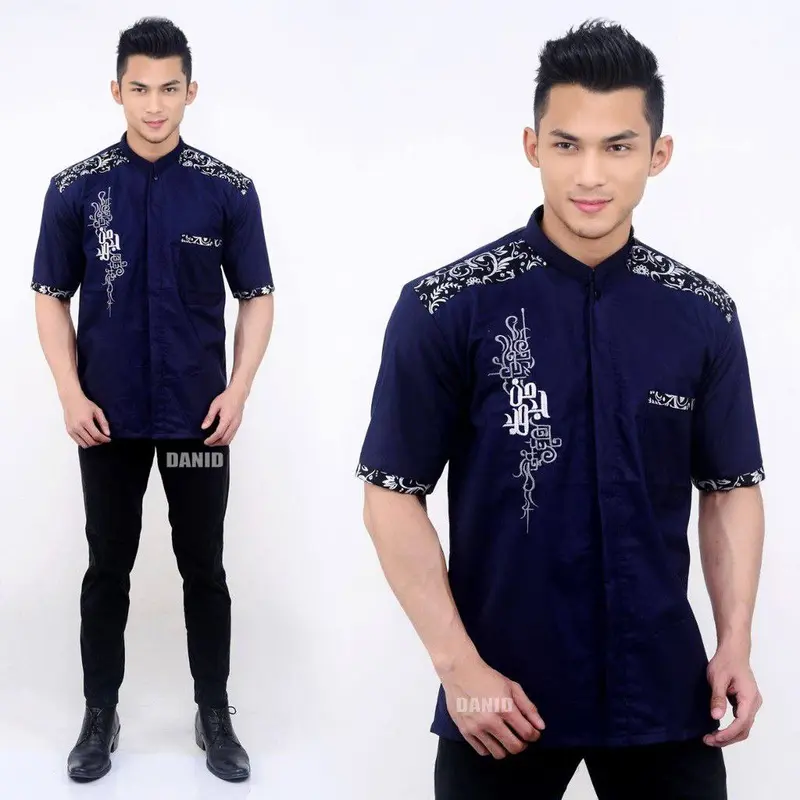 BAJU KOKO PRIA DEWASA LENGAN PENDEK TERBARU KOMBINASI BATIK Motif Muslim  Katun Kurta Panjang 4