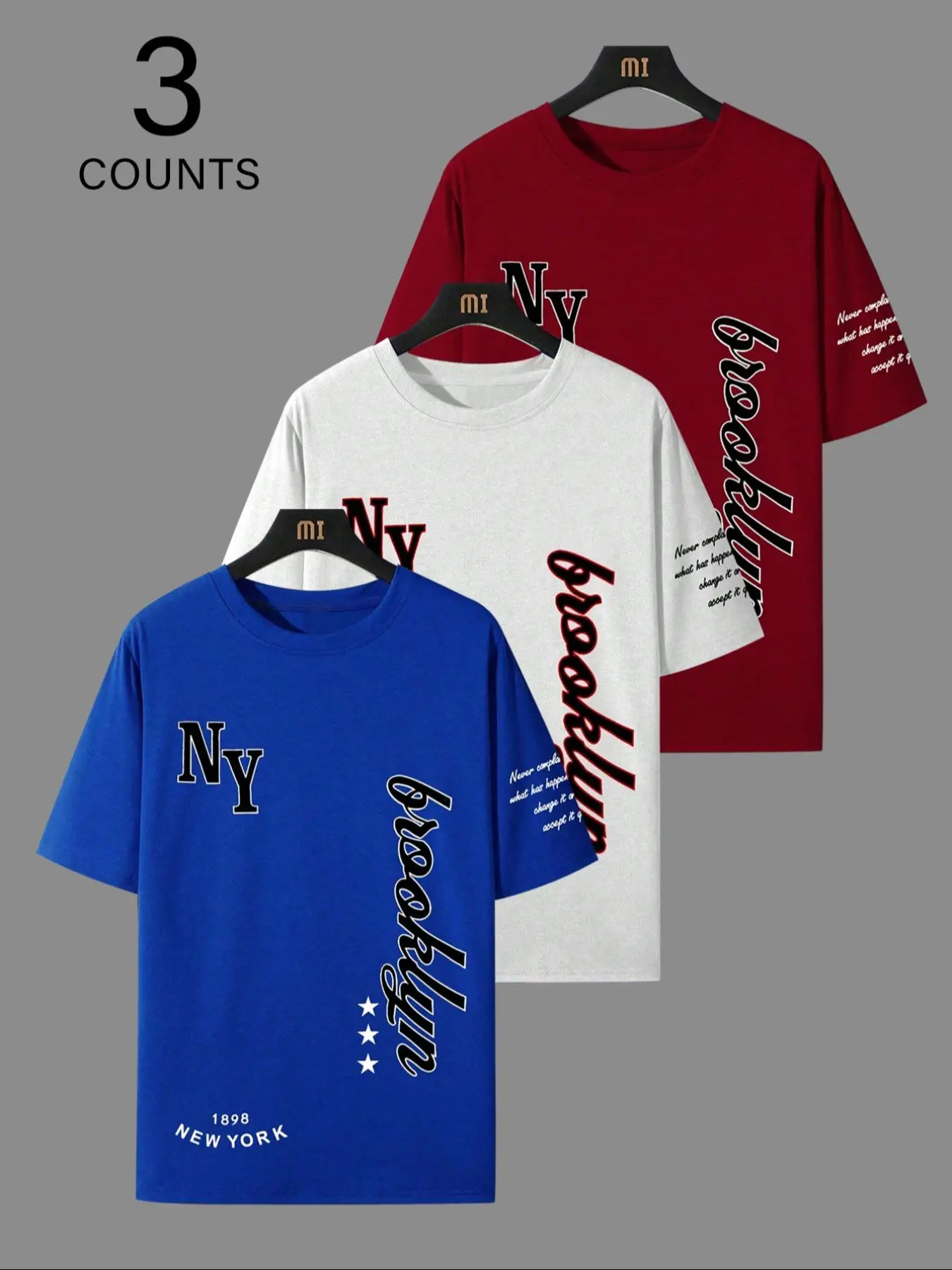 Men's Letter & Number Print Round Neck Tee, Regular Fit Casual Short Sleeve T-shirt for Summer, Men's Top for Daily Wear, Tropical
