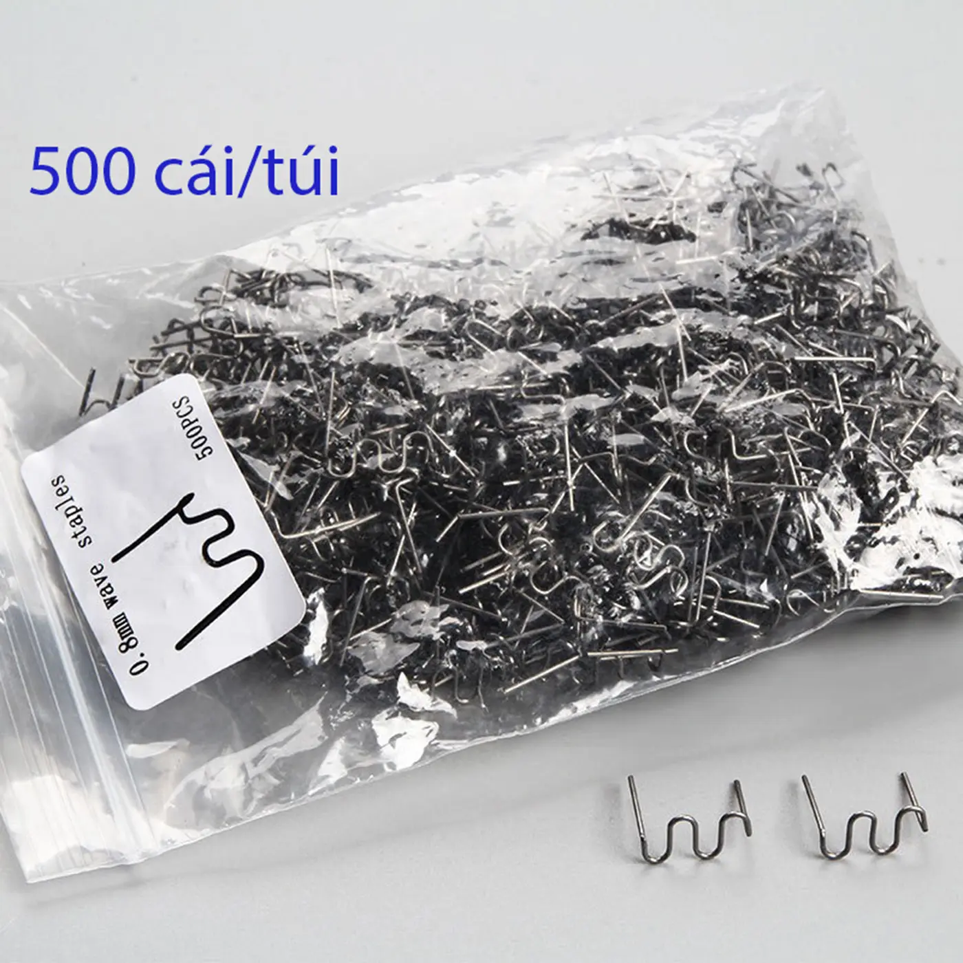 Túi 500 đinh ghim hàn nhựa hình chữ S chất lượng bằng thép không gỉ kích thước 0,8mm.