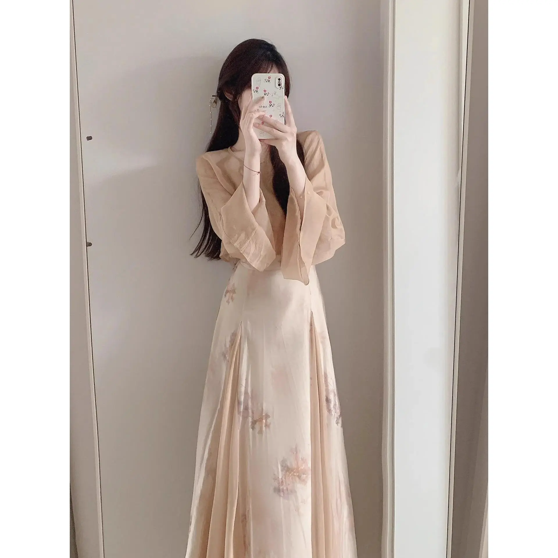 Bộ Quần Áo Nữ Thiền Phong Cách Dân Tộc, Phong Cách Trung Quốc Mới, Váy Hai Dây, Áo Mặc Bên Ngoài, Che Kín, Cao Cấp, Mùa Hè Nhẹ Nhàng, Bộ Hai Mảnh