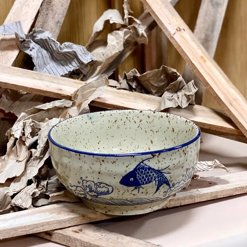 Tách Lẻ Bộ Bát Đĩa Chén Dĩa Gốm Miu  Decor Họa Tiết Cá Nhật Men Tiêu  Phong Cách Nhật Bản 2