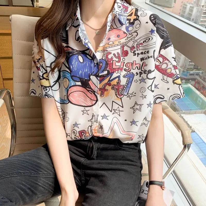 Áo Sơ Mi Voan ngắn Tay Phong Cách Hồng Kông Cổ Điển Dành Cho Nữ, Mặc Mùa Hè, Thiết Kế Đẹp, In Độc Đáo, Dáng Rộng Vừa Vặn, Áo Cánh Bó Sát, Năm 2025 Hàng Mới Về