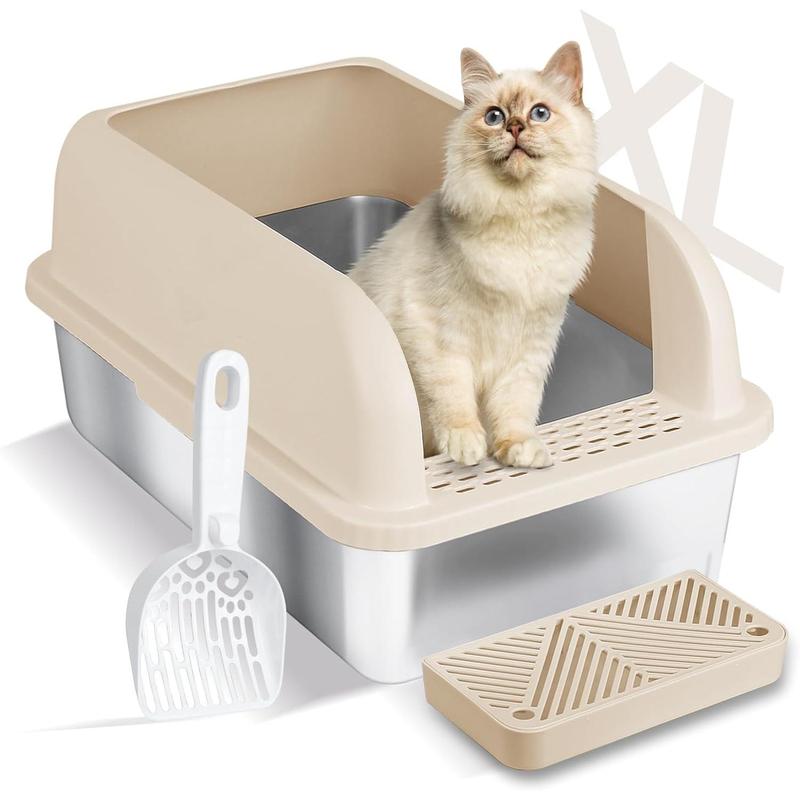 TikTok Shop Extra Large Stainless Steel Cat Litter Box with High Wall Enclosed XL Cat Litter Box for Big Multiple Cats Steel Litter Box with Lid Easy Clean Anti Leakage Non Sticky