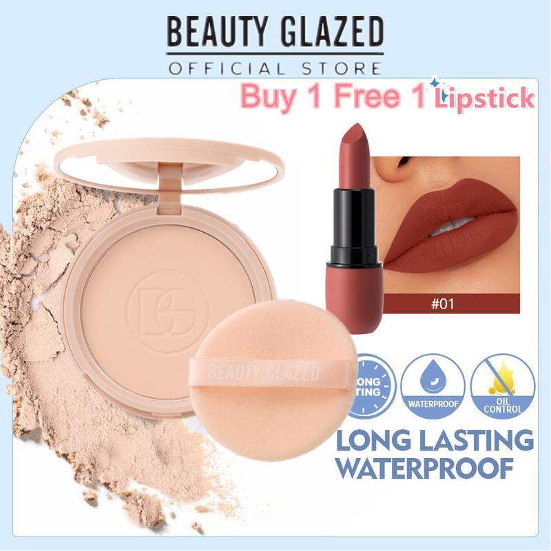 Product Introduction of ( BUY 1 TAKE 1 )BEAUTY GLAZED Oil Control Matte Face Powder Face Foundation Long Lasting Flawless Setting Powder Face Makeup With Mirror 0