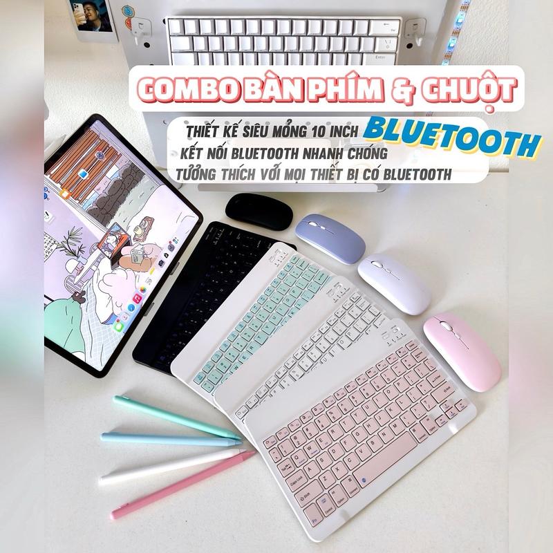 Combo Bàn Phím và Chuột Không Dây Bluetooth Thông Dụng- Dành Cho Windows/MAC/Android/IOS/Điện Thoại/iPad/Laptop Màu Pastel Không Tiếng Ồn