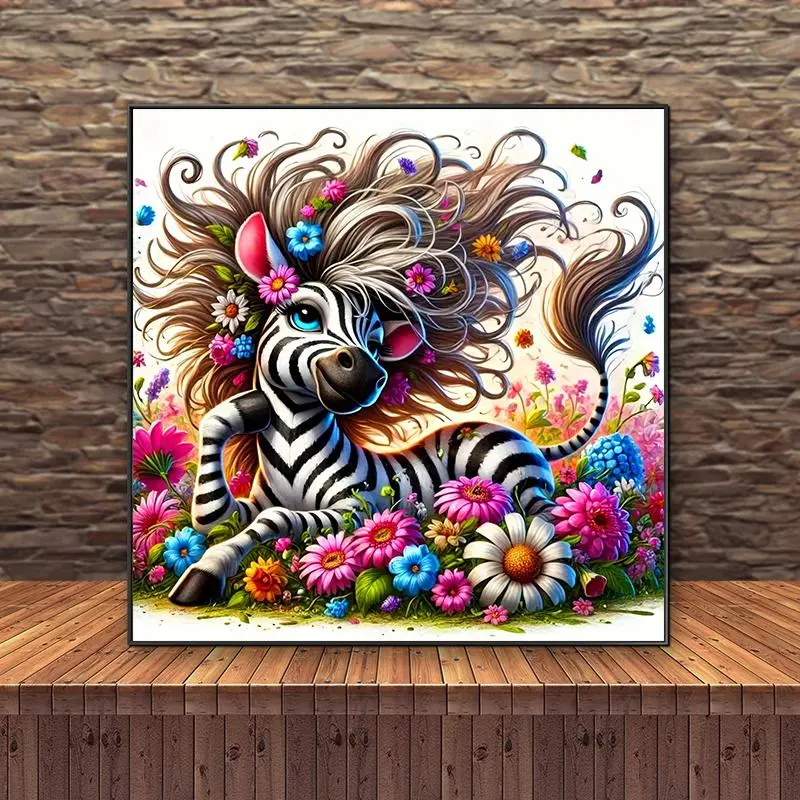 Zebra Pattern DIY Diamond Arts Colorful Painting Kit without Frame, DIY 5D Diamond Arts Colorful Painting Kit, Wall Art Decor for Home Living Room Bedroom