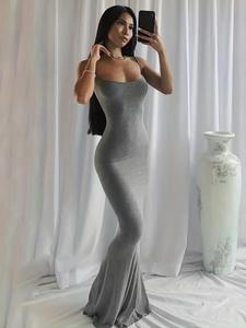 Vestido de sirena camisola liso con escote redondo para mujer, vestido largo sin mangas para fiestas y citas, ropa de damas para todas las estaciones, atuendos de verano 2025,vestido de moda para mujer