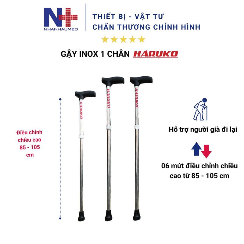 Gậy Chống 1 Chân Inox Ba Toong Cho Người Già Hỗ Trợ Đi Lại Điều Chỉnh Chiều Cao