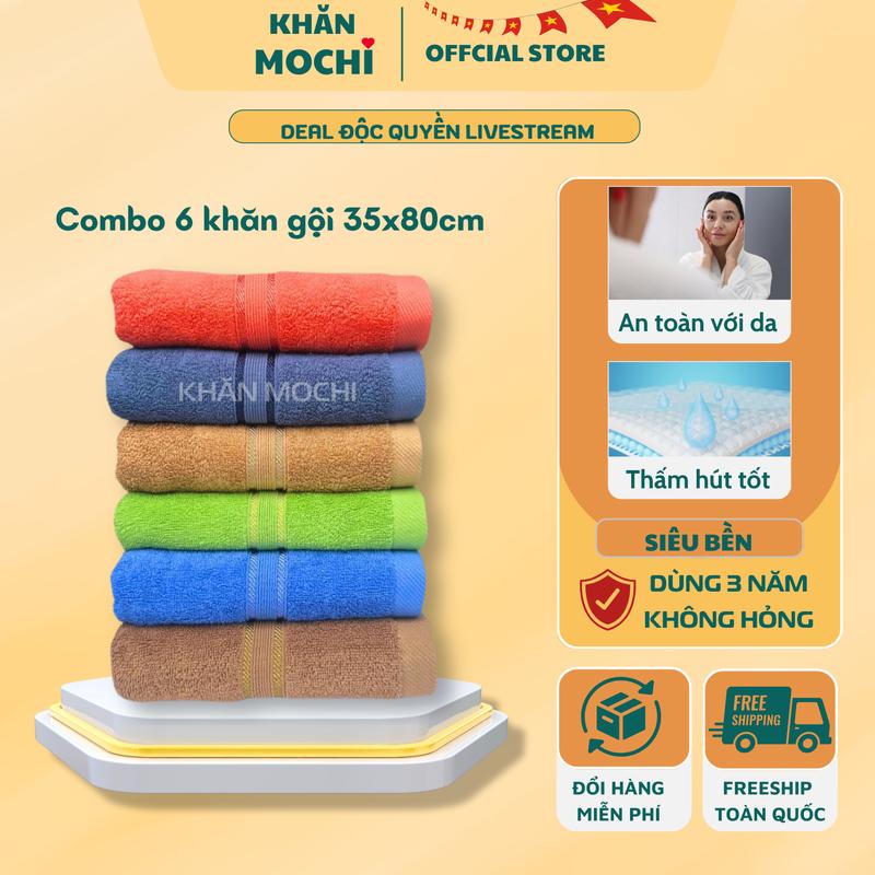 Combo 6 khăn gội đầu Cotton cỡ 35x80cm, lau tóc, tập gym mềm mịn và thấm hút dùng làm khăn tắm gội trong Nhà Tắm, Phòng Gym, Yoga